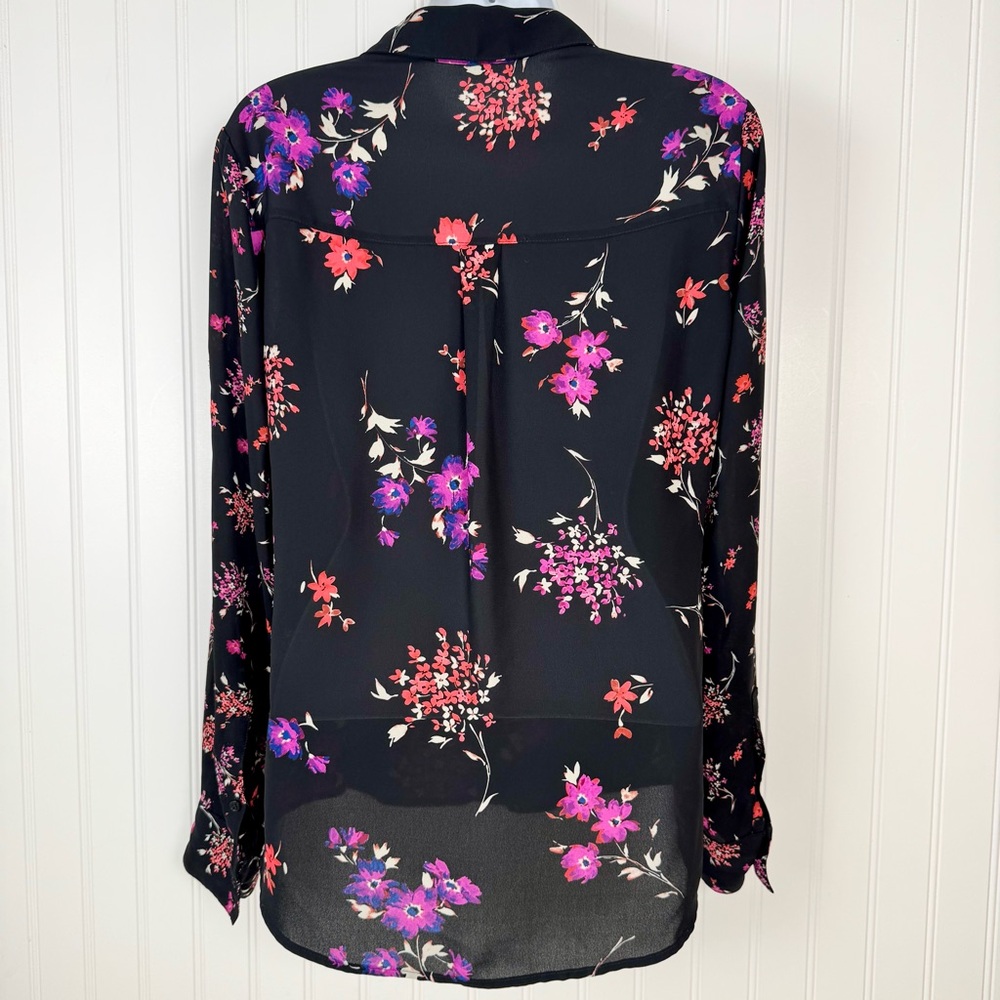 Express‎ The Portofino Shirt Women's XS Black Floral Blouse Office Business - Picture 4 of 11